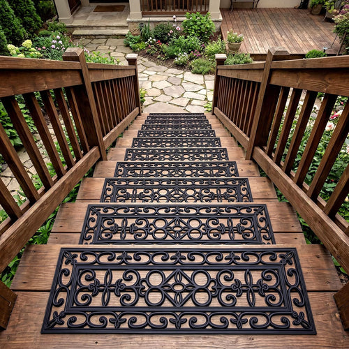 Black Scroll Pattern Rubber Stair Treads 6 Pack