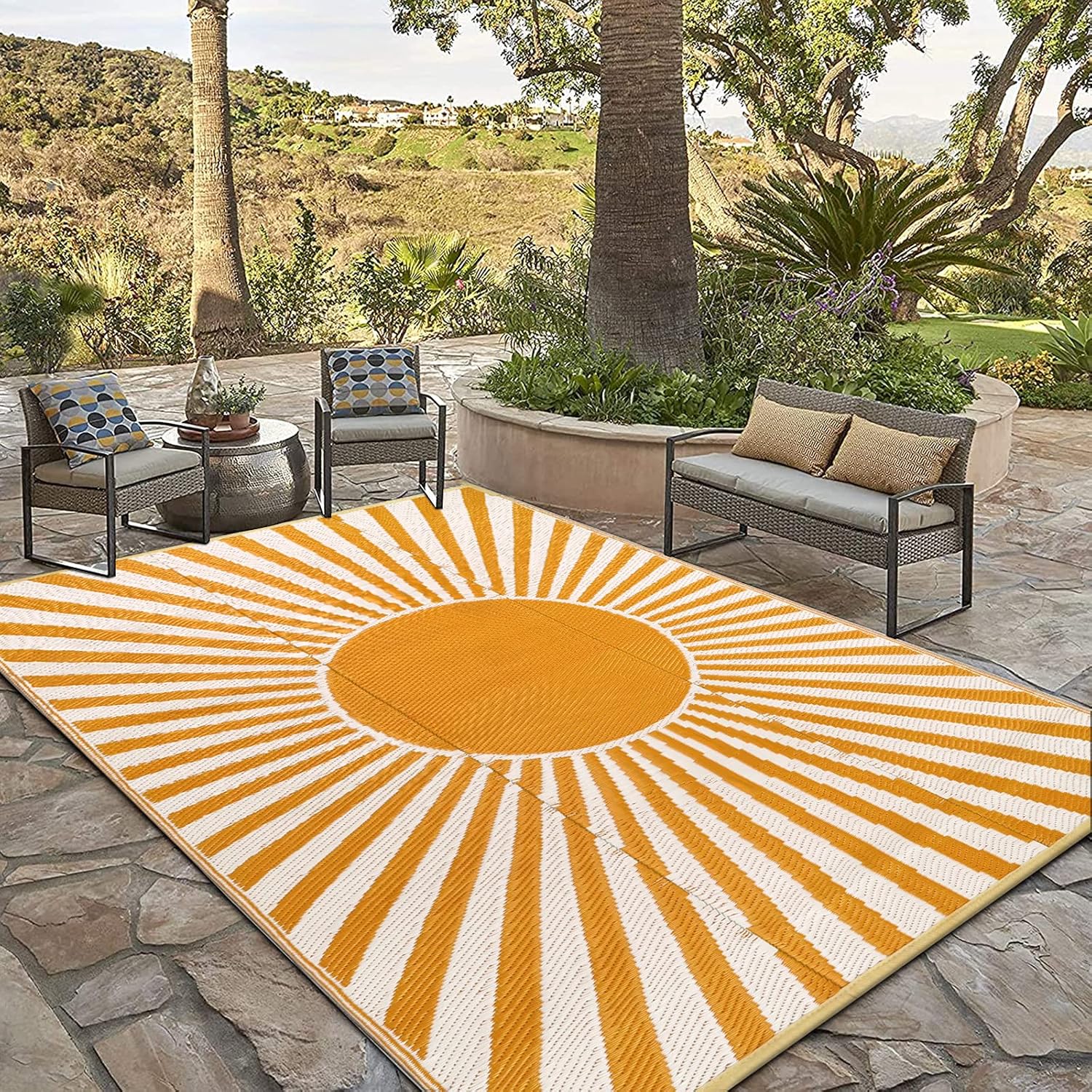 Orange Waterproof Reversible Plastic Outdoor Rug