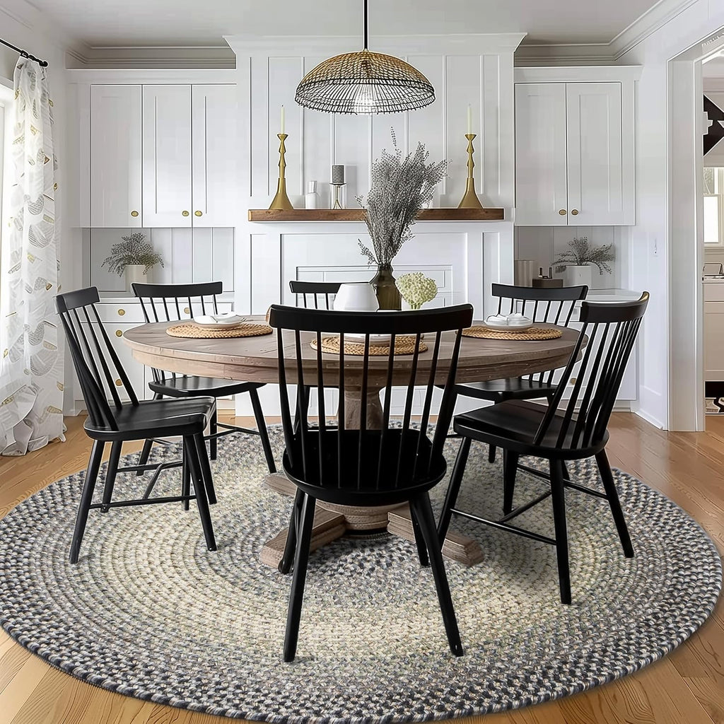 Gray Beige Farmhouse Reversible Round Rug