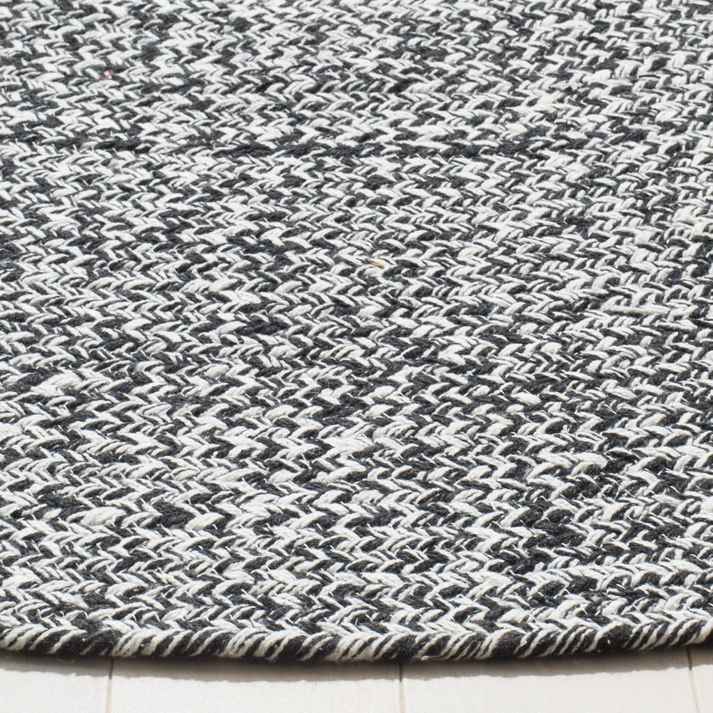 Ivory Black Braided Round Wool Area Rug