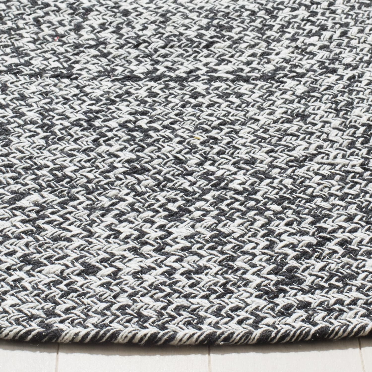 Ivory Black Braided Round Wool Area Rug