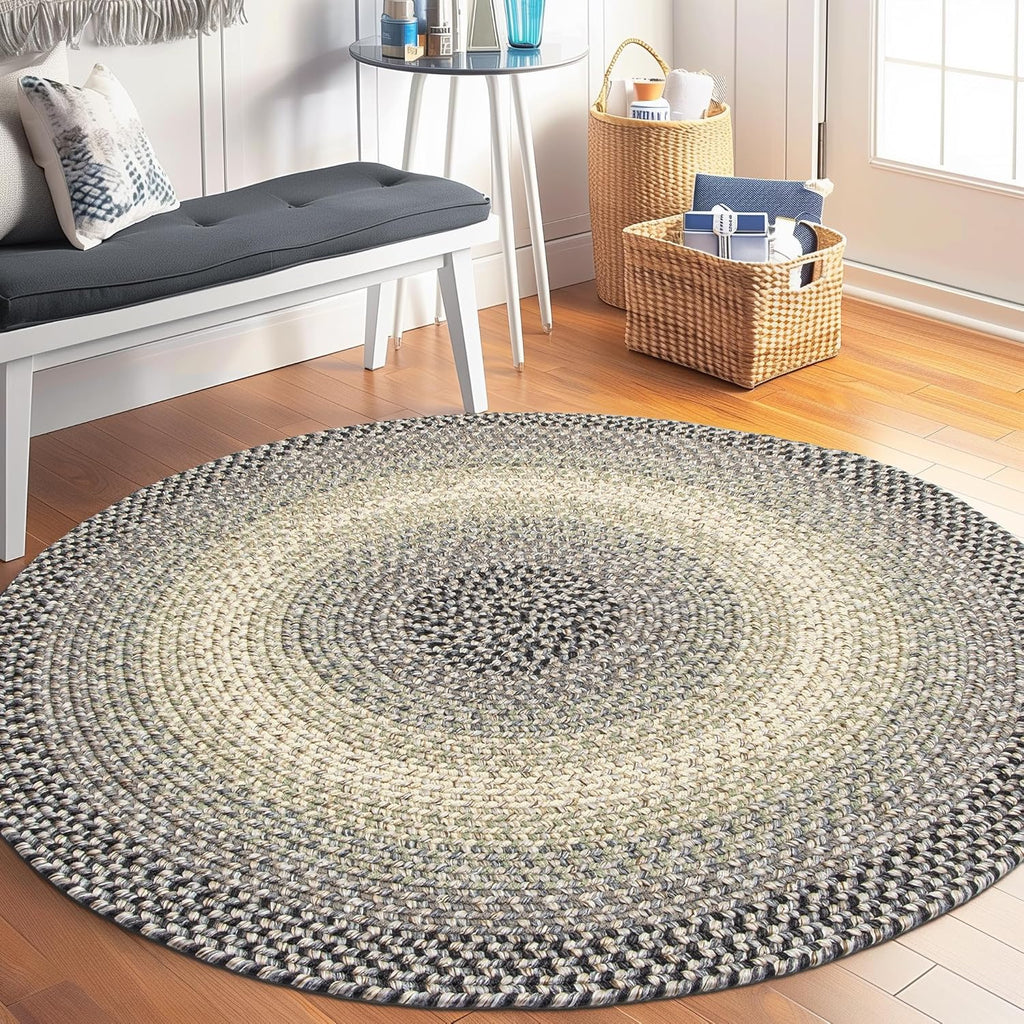 Gray Beige Farmhouse Reversible Round Rug