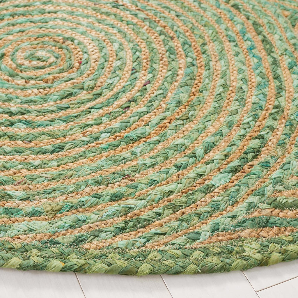 Green Natural Boho Braided Round Jute Rug