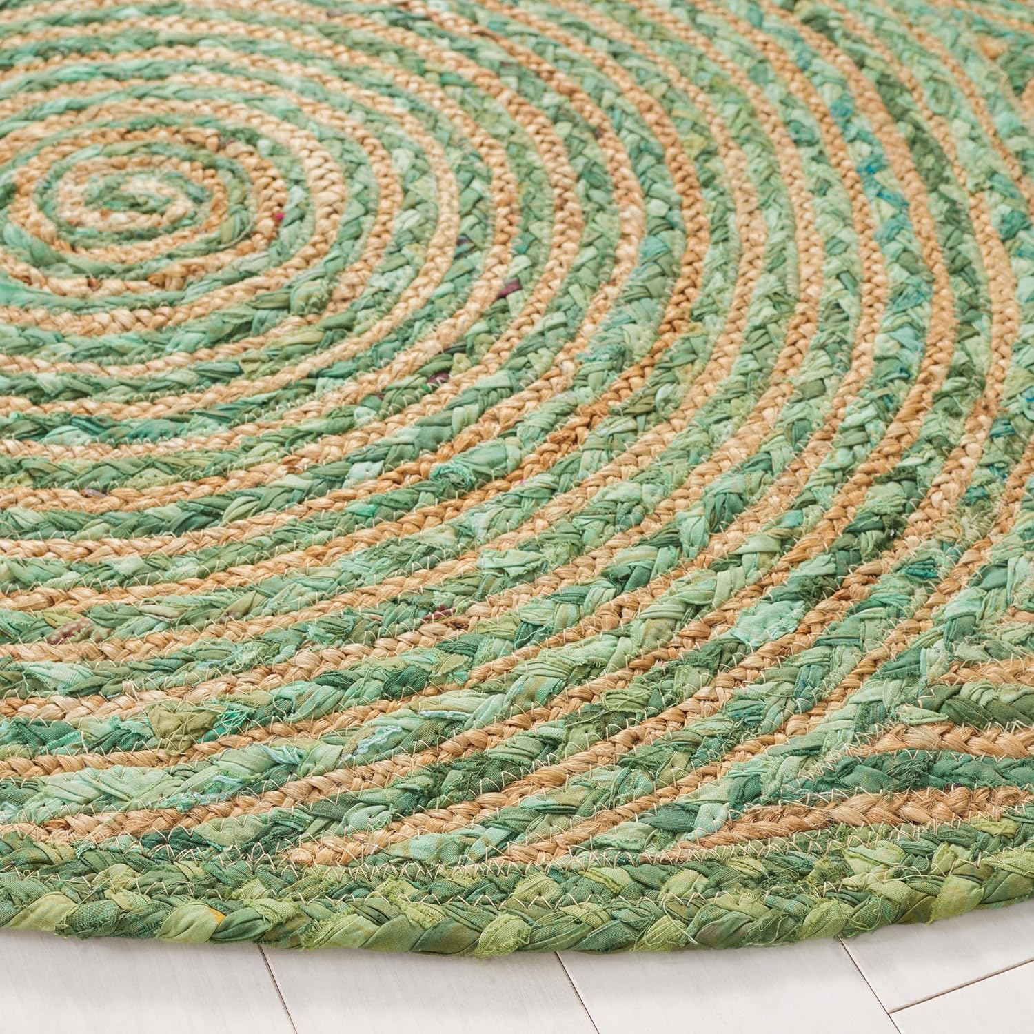 Green Natural Boho Braided Round Jute Rug