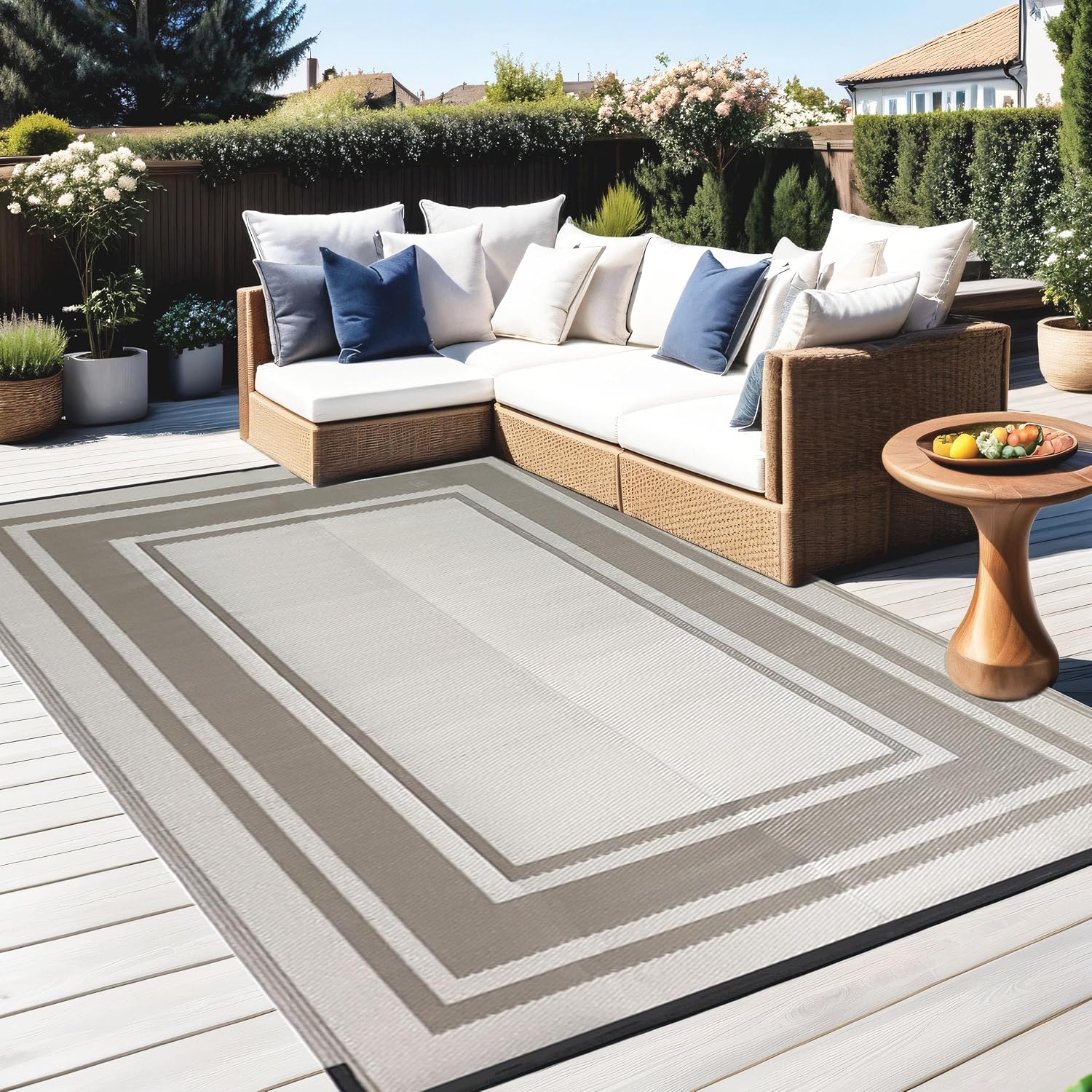 Light Coffee Reversible Waterproof Outdoor Rug
