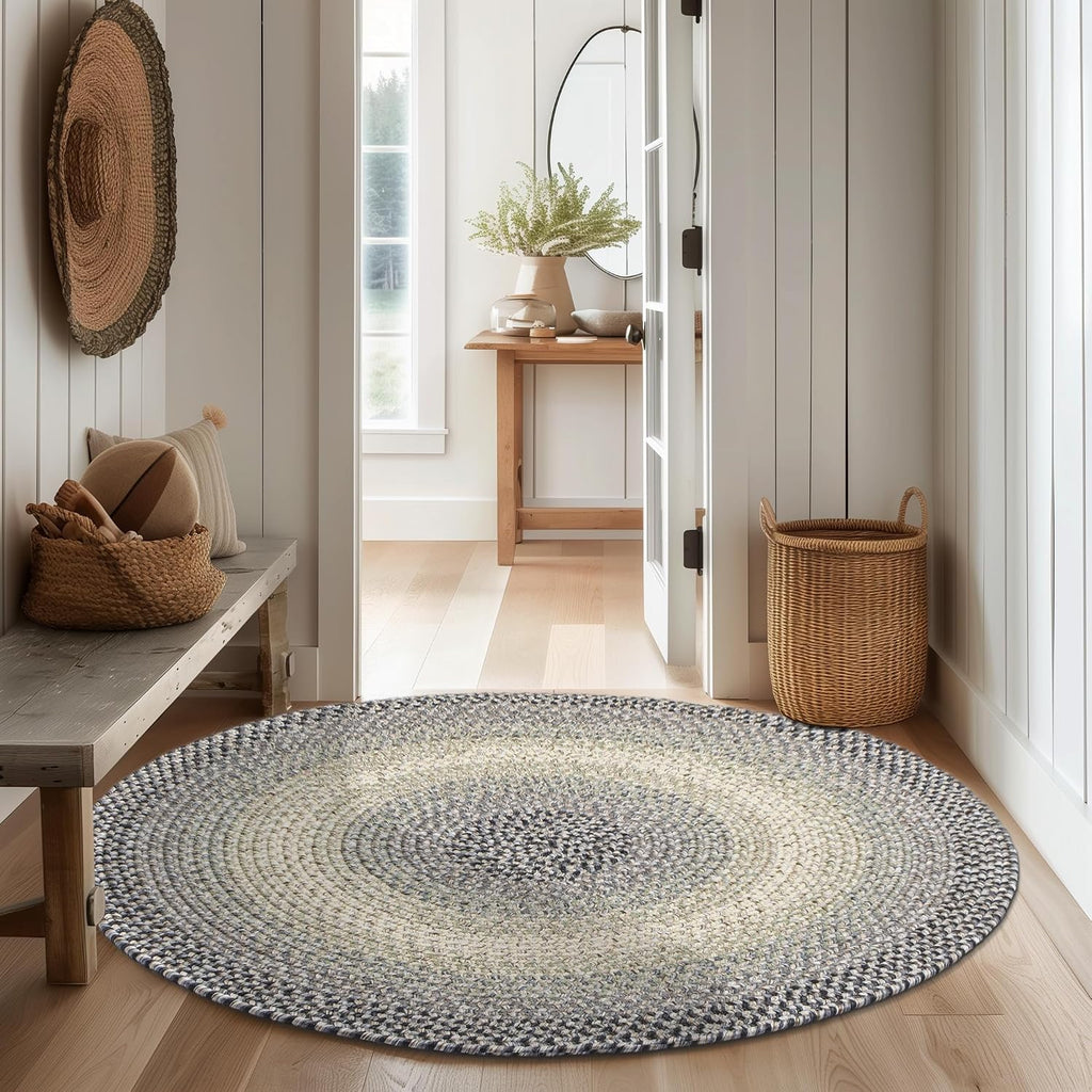 Gray Beige Farmhouse Reversible Round Rug