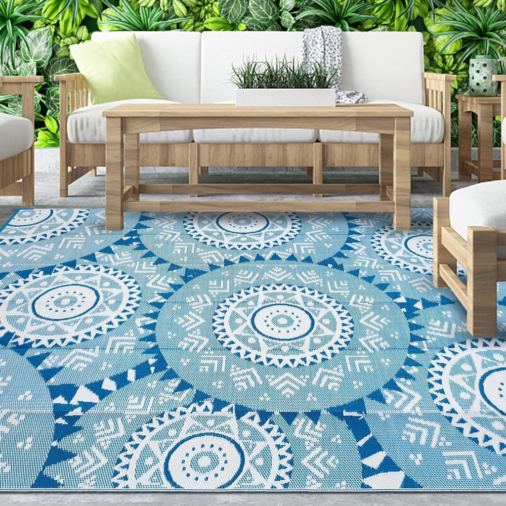 Navy Boho Waterproof Reversible Outdoor Rug