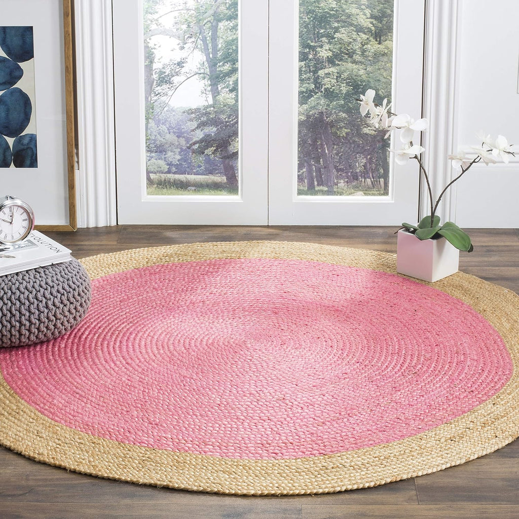Pink Natural Braided Jute Round Area Rug