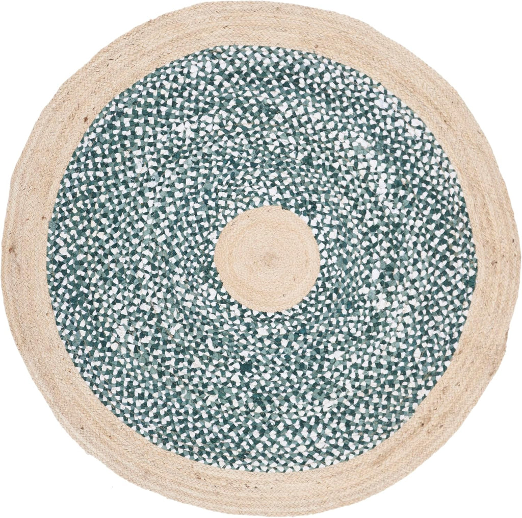 Light Blue Natural Braided Jute Round Rug