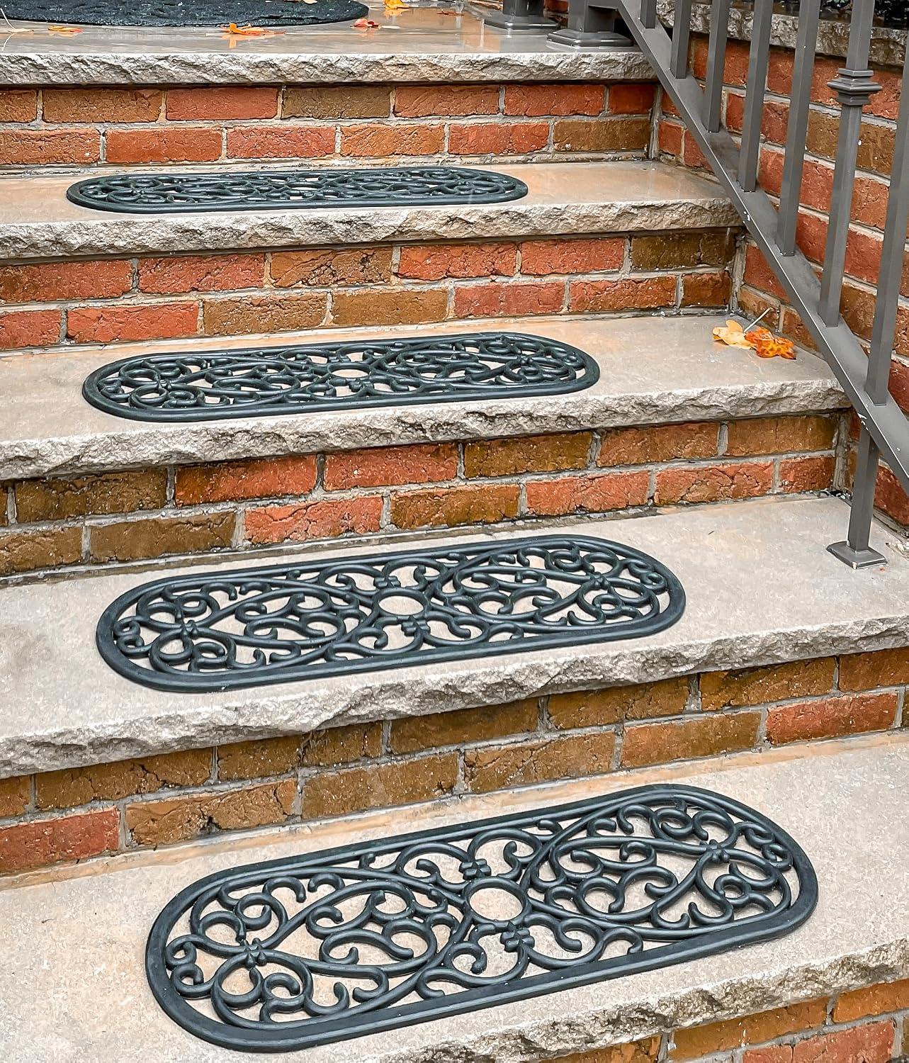 Black Scroll Anti-Slip Rubber Stair Treads 4 Pack