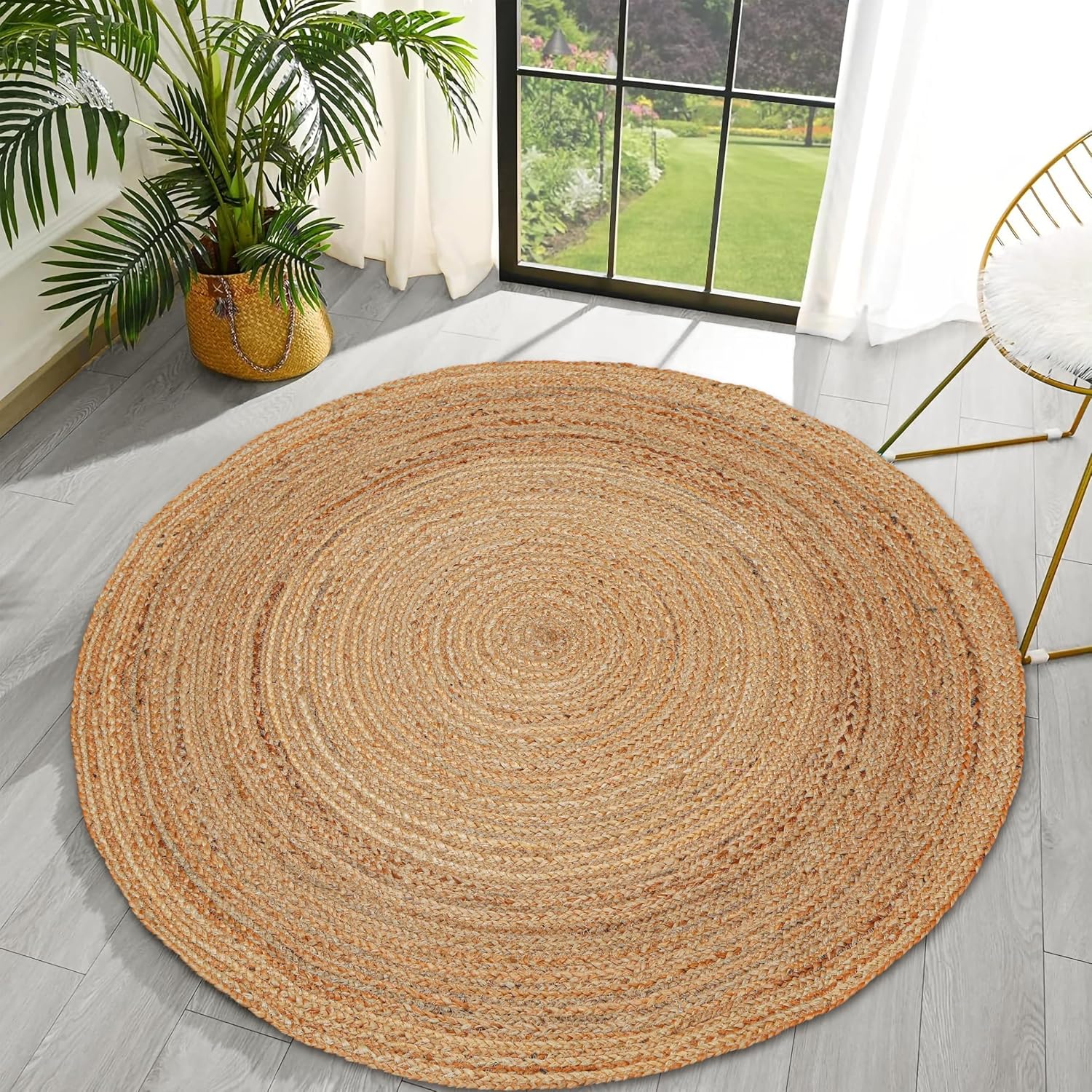 Beige Rustic Boho Reversible Jute Round Rug