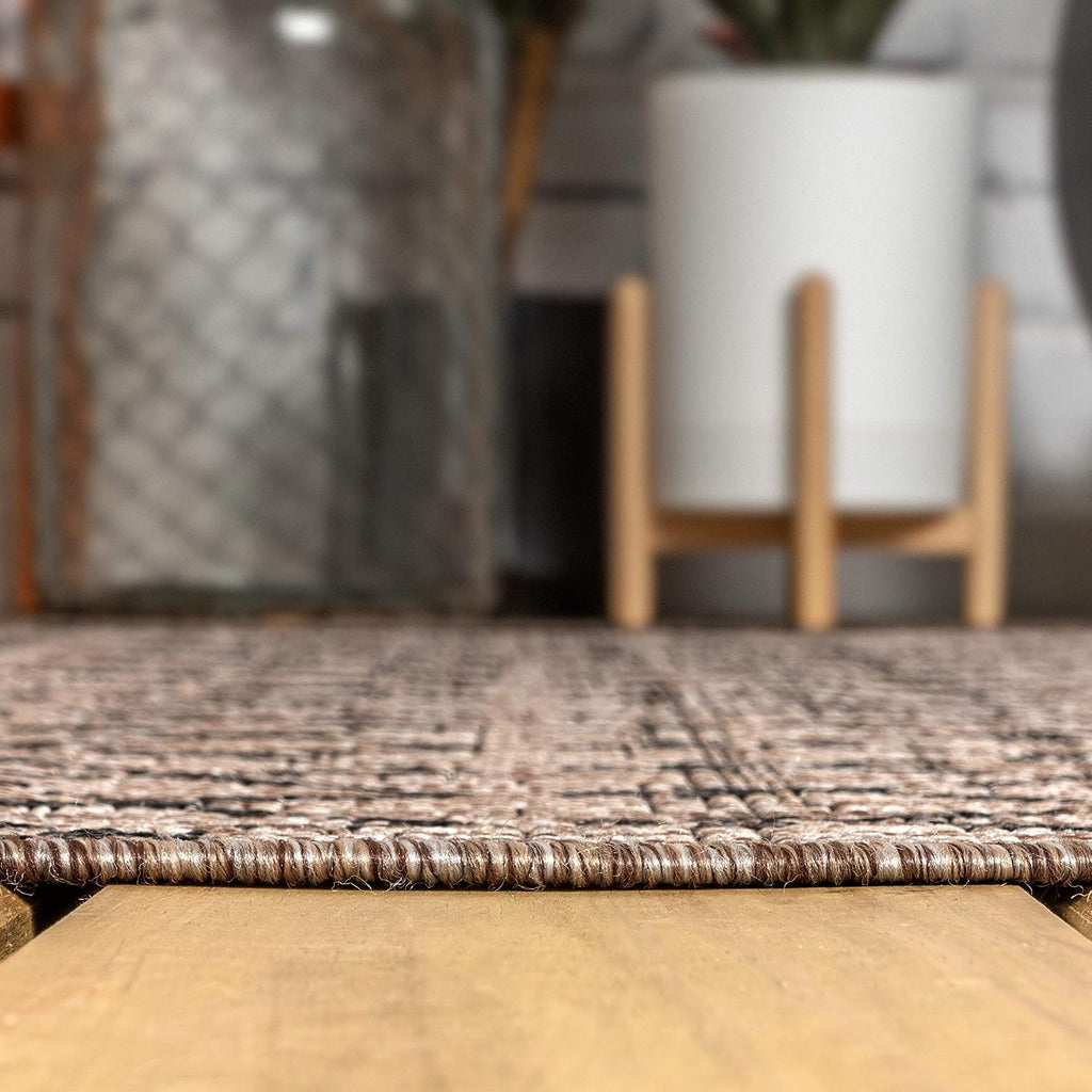 Natural Black Moroccan Geometric Indoor Outdoor Rug