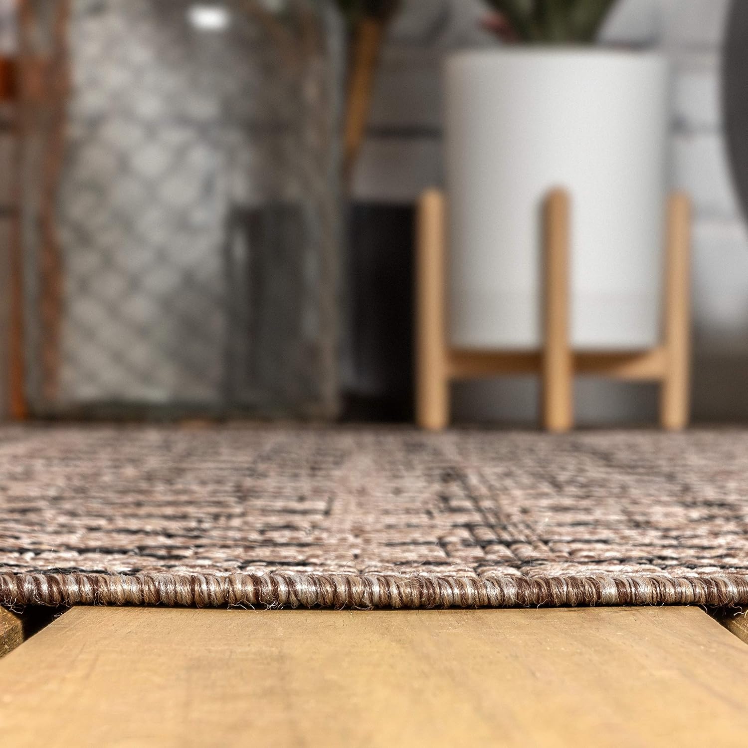Natural Black Moroccan Geometric Indoor Outdoor Rug