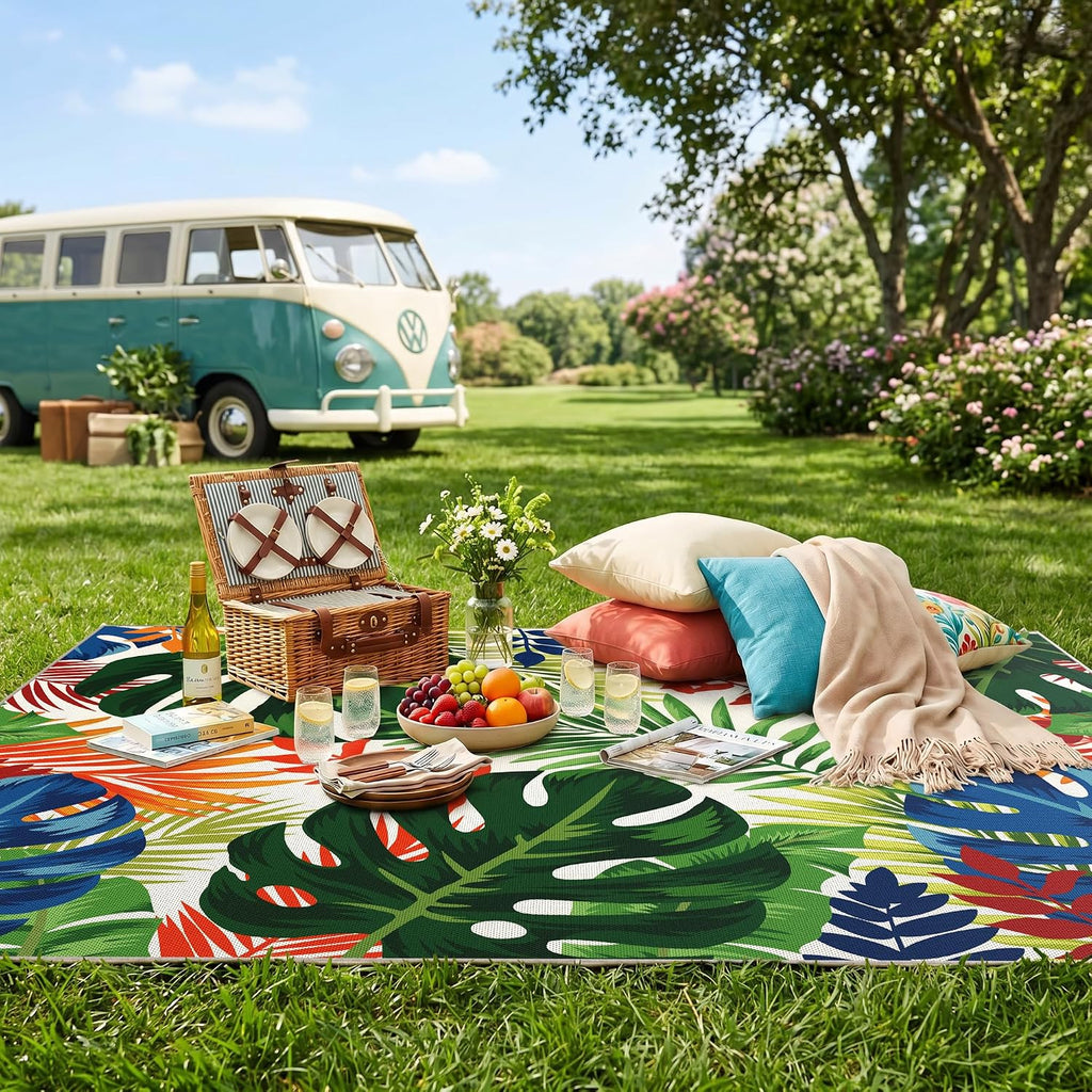 Colorful Monstera Tropical Washable Outdoor Rug