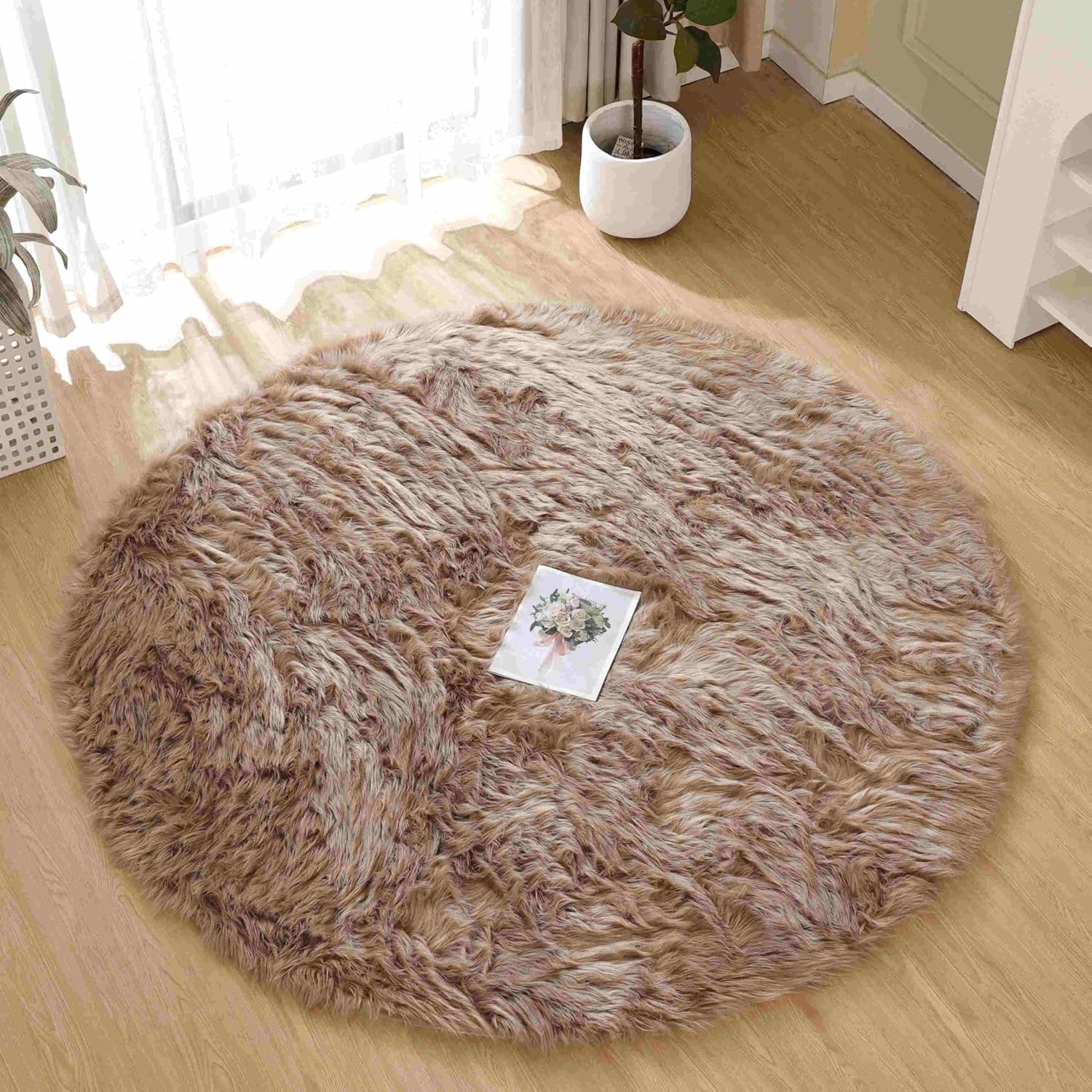 Beige Round Sheepskin Rug 5ft