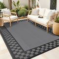 Grey Checkered Waterproof Reversible Outdoor Rug