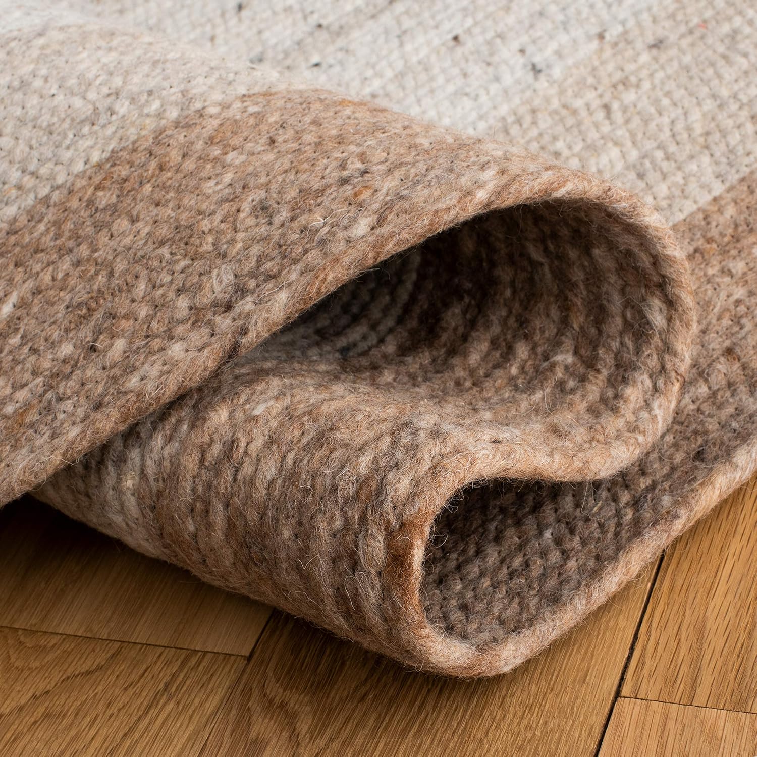 Beige Ivory Handwoven Wool Round Rug