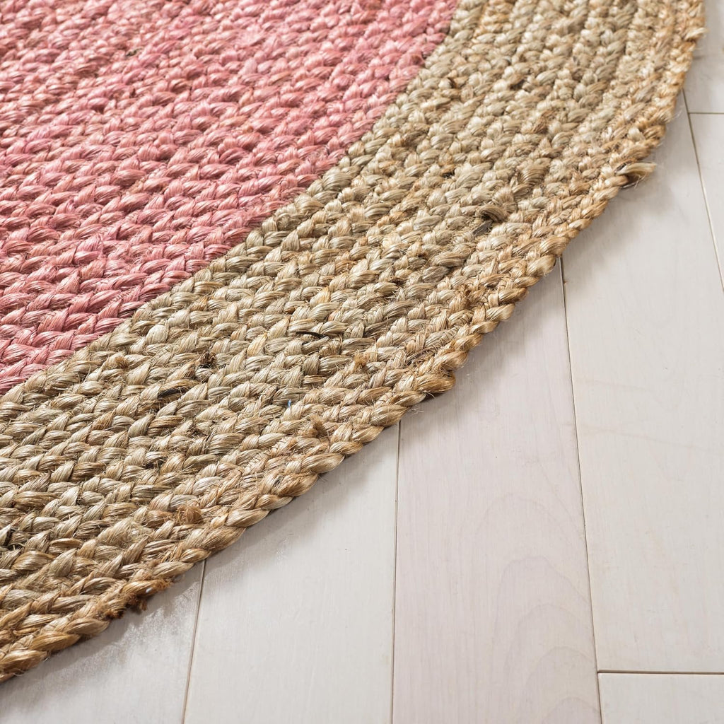 Pink Natural Braided Jute Round Area Rug