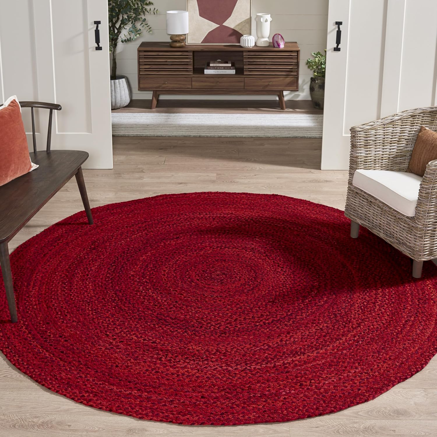 Braided Round Rug 8', Red