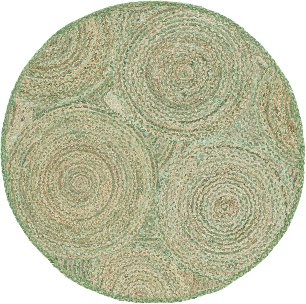 Green Natural Boho Braided Round Jute Rug