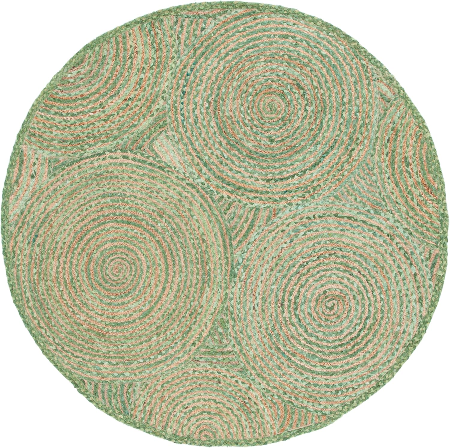 Green Natural Boho Braided Round Jute Rug