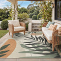 Beige Olive Botanical Washable Outdoor Rug