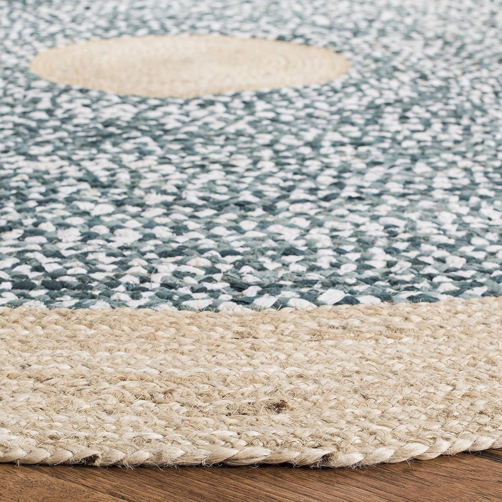 Light Blue Natural Braided Jute Round Rug