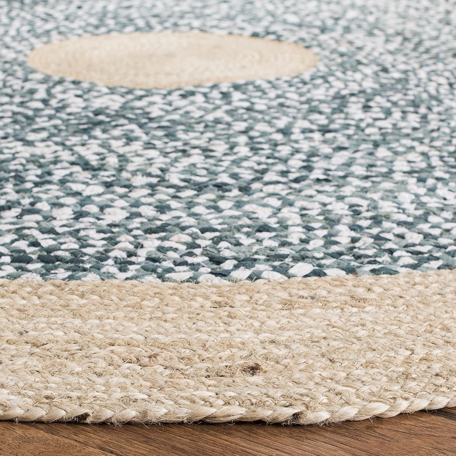 Light Blue Natural Braided Jute Round Rug
