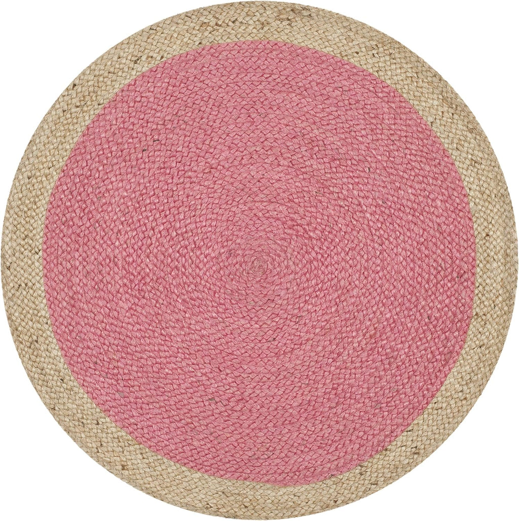 Pink Natural Braided Jute Round Area Rug
