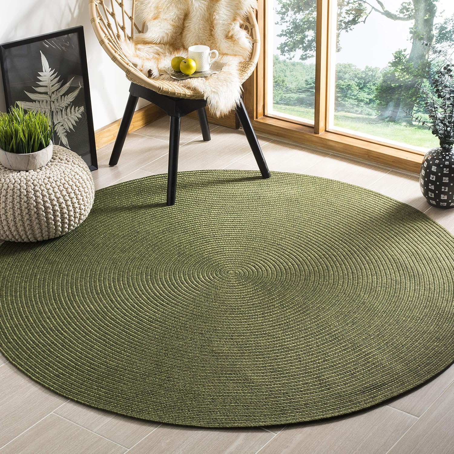 Green Washable Braided Indoor Outdoor Rug