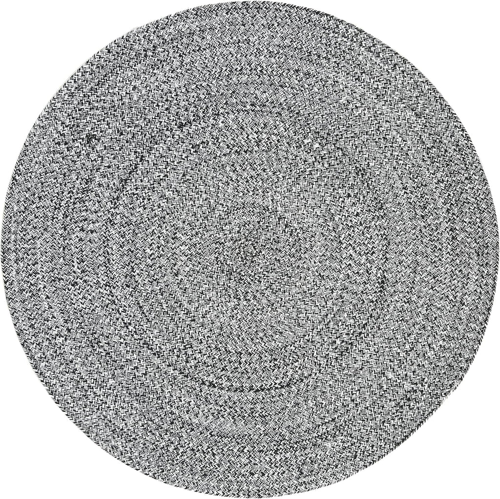 Ivory Black Braided Round Wool Area Rug