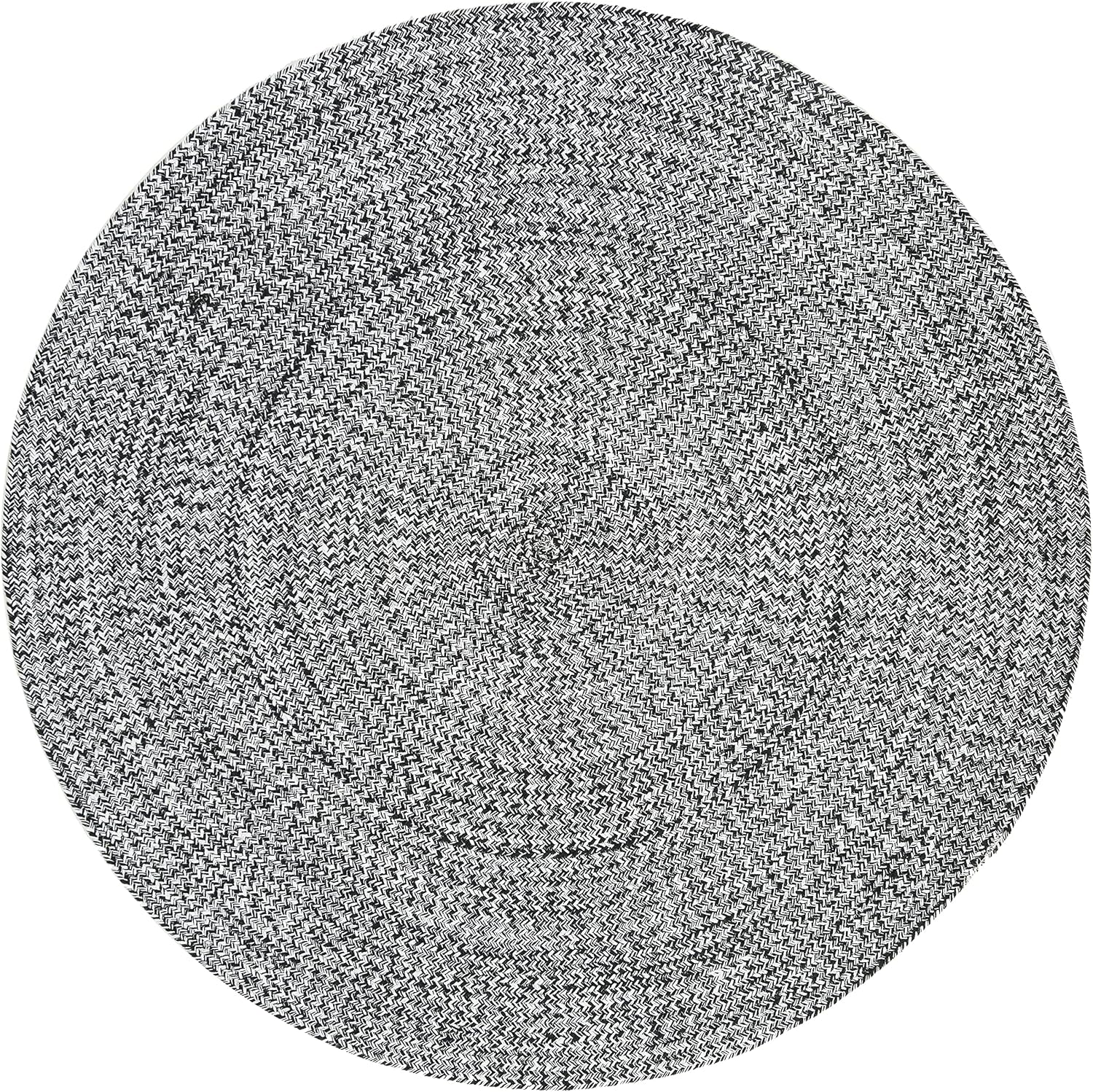 Ivory Black Braided Round Wool Area Rug