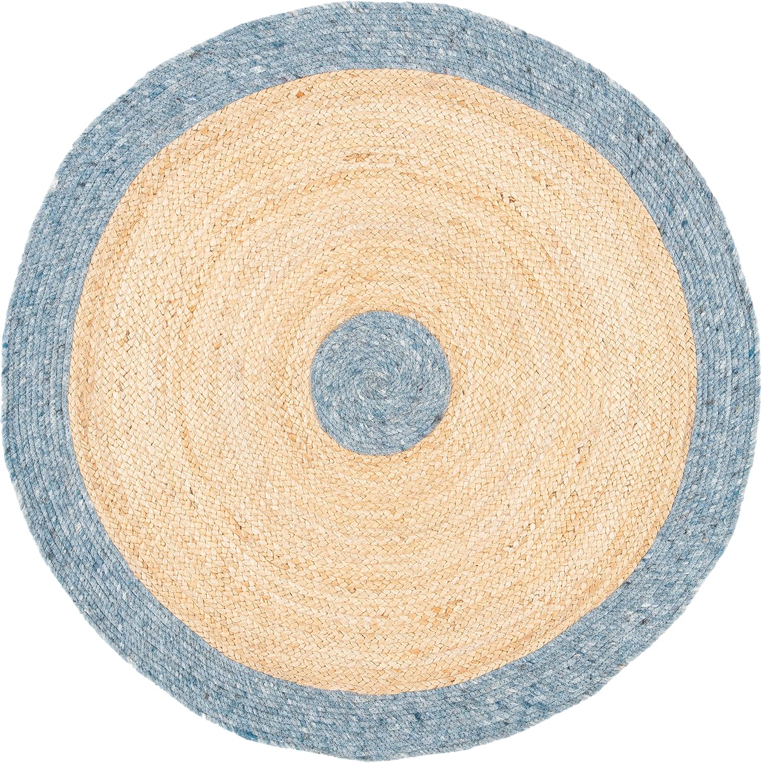 Light Blue Gold Braided Wool Round Rug
