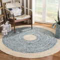 Light Blue Natural Braided Jute Round Rug