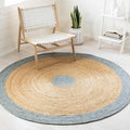 Light Blue Gold Braided Wool Round Rug