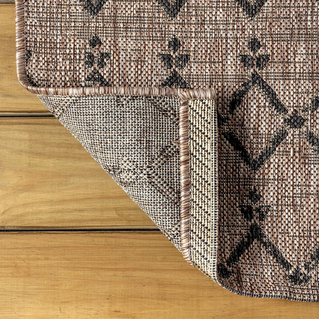 Natural Black Moroccan Geometric Indoor Outdoor Rug