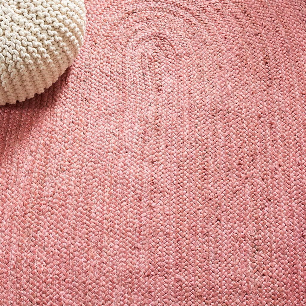 Pink Natural Braided Jute Round Area Rug