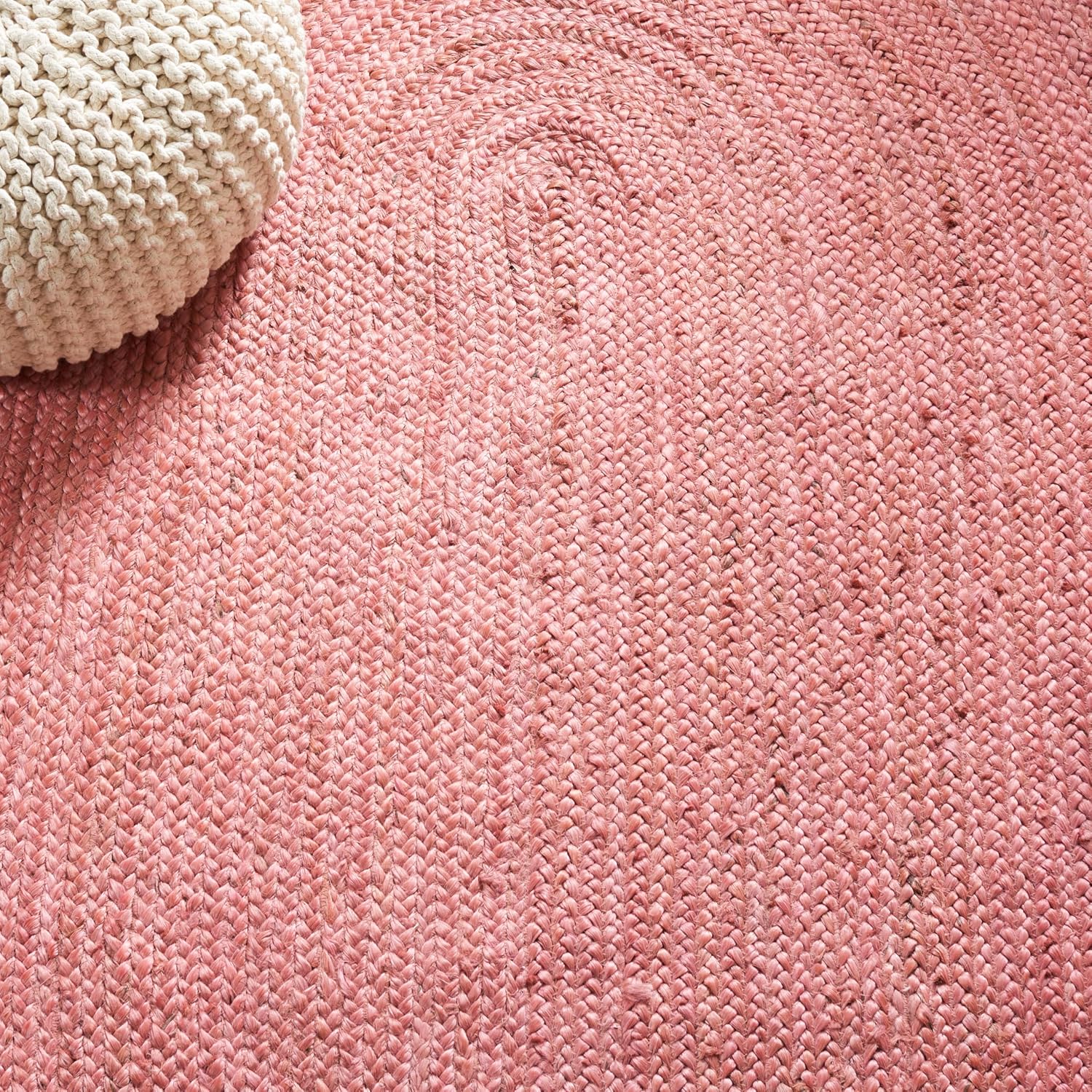 Pink Natural Braided Jute Round Area Rug