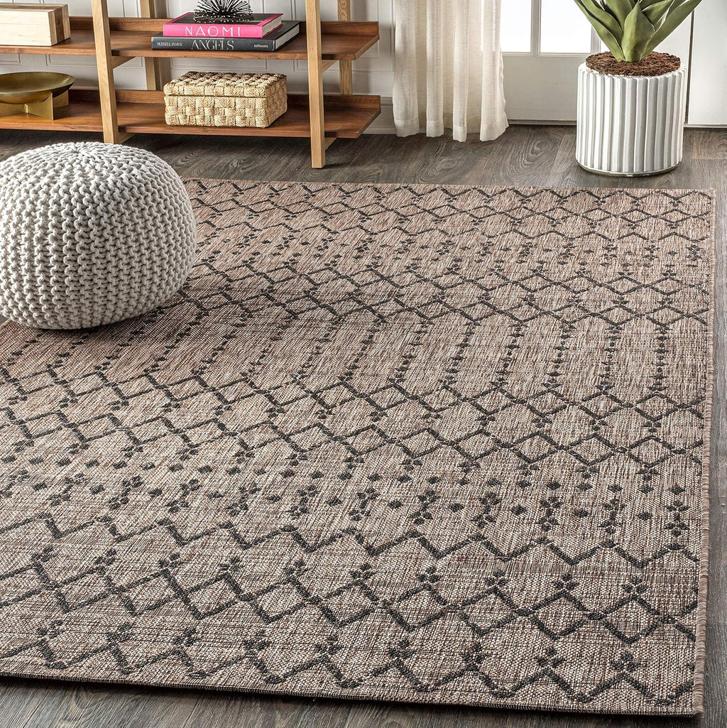 Natural Black Moroccan Geometric Indoor Outdoor Rug