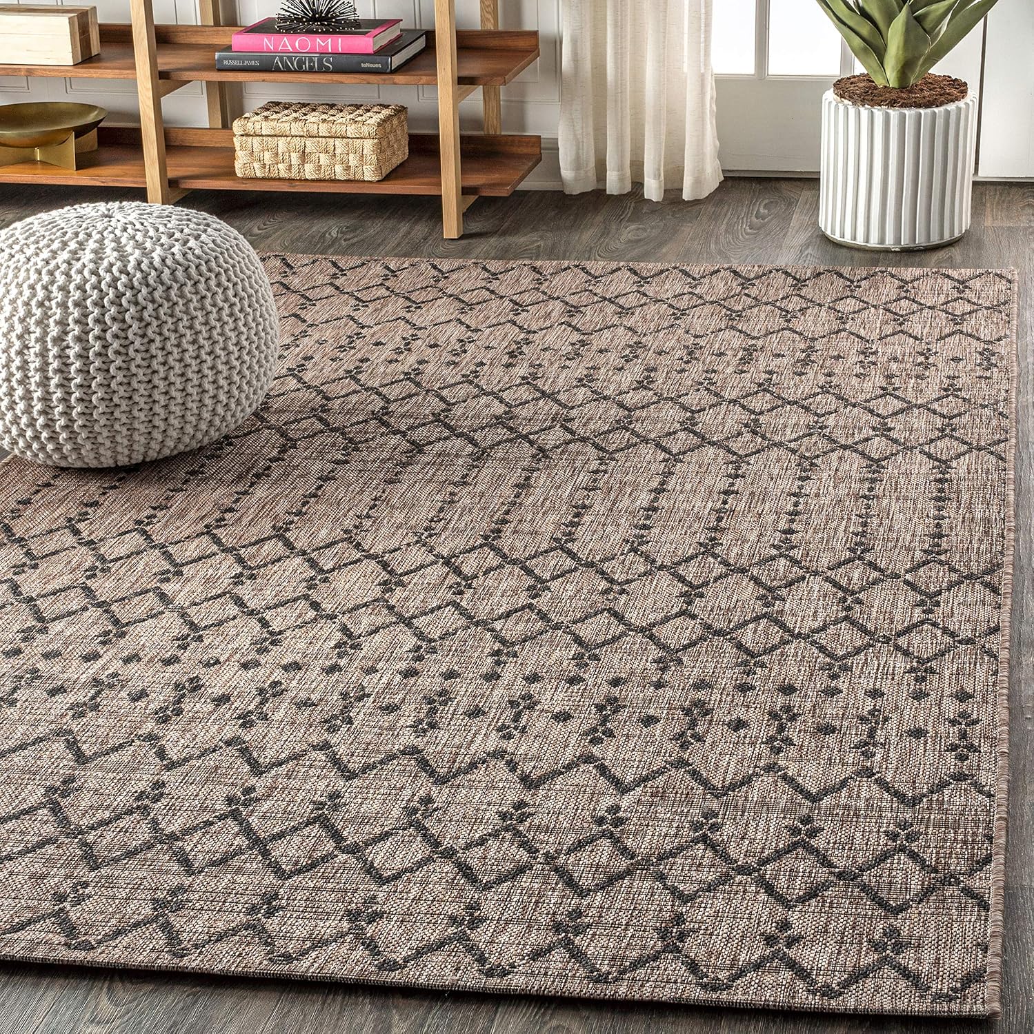 Natural Black Moroccan Geometric Indoor Outdoor Rug